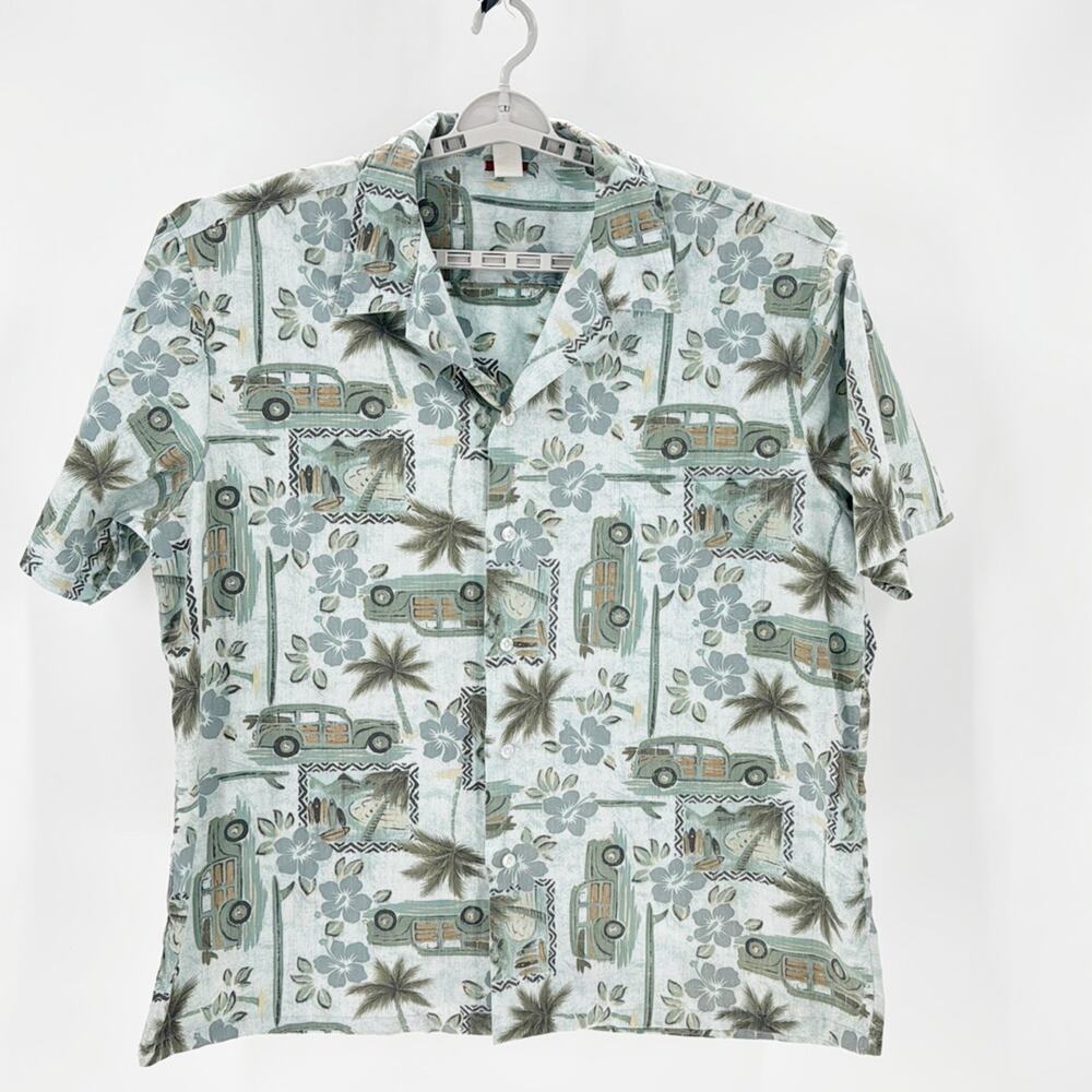 Islands Hawaiian Shirt Made In USA Cotton Blend size XL Surf Hibiscus Wagoneer